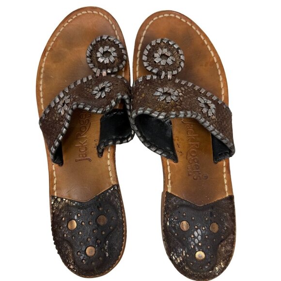 Jack Rogers Womens Flat Sandals Leather Metallic Bronze Slip-On Thong Size 6 - Picture 4 of 7